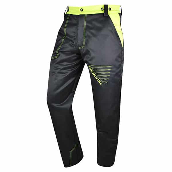 Pantalon anti coupure Prior Type A CL 1 - Francital vue de face noir et jaune fluo