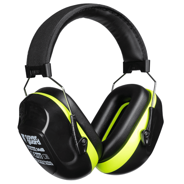 Casque anti-bruit Max 340 20 pièces Coverguard vue de 3/4 noir et jaune