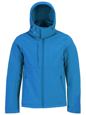Veste Softshell homme à capuche B&C vue de face bleu