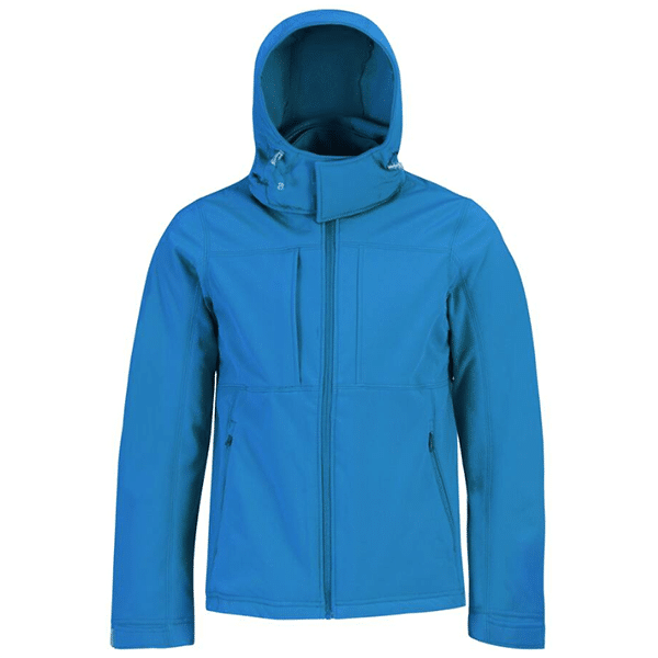 Veste Softshell homme à capuche B&C vue de face bleu
