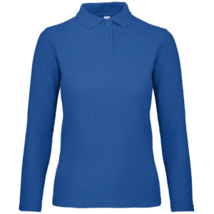 Polo manches longues femme ID 001 B&C vue de face bleu
