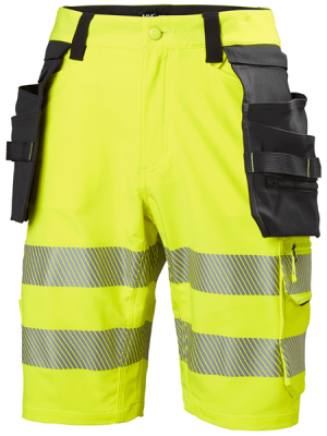 Short de travail haute visibilité ICU Construction CL 1 Helly Hansen vu face jaune noir
