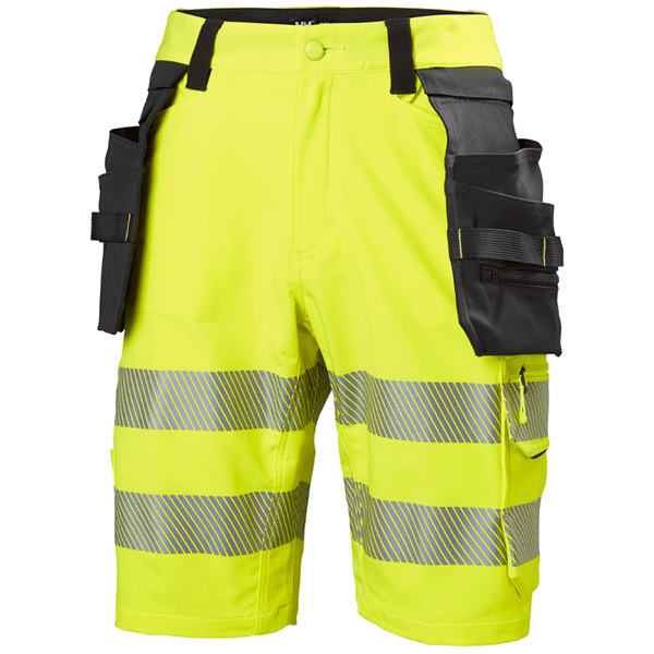 Short de travail haute visibilité ICU Construction CL 1 Helly Hansen vu face jaune noir