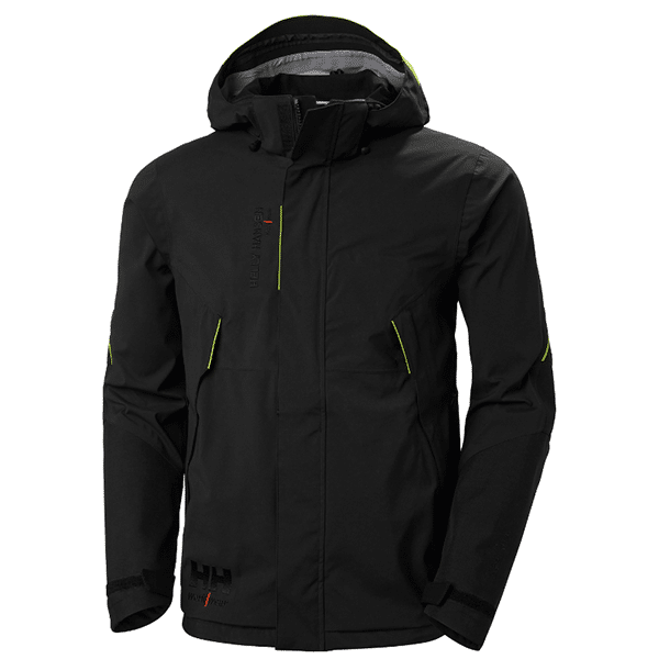 Veste imperméable Magni Evolution Helly Hansen vue de face noir vert fluo