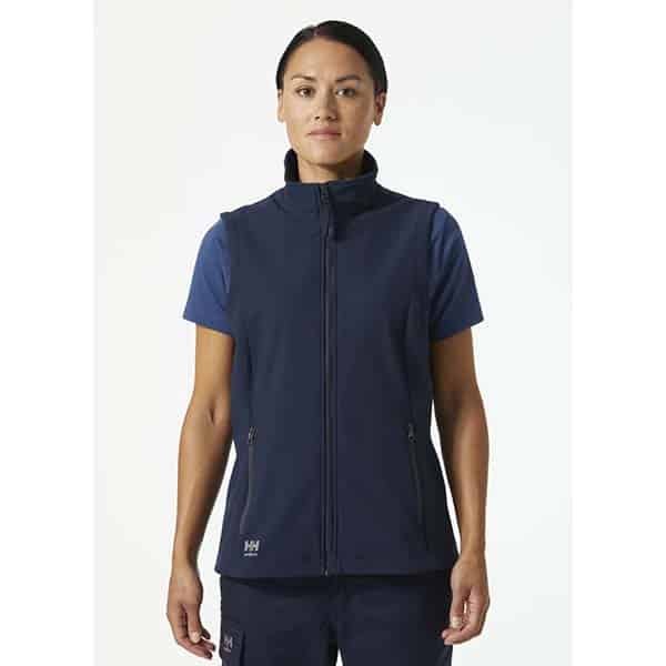 Softshell sans manche W Manchester 2.0 Helly Hansen vue de face bleu marine portee