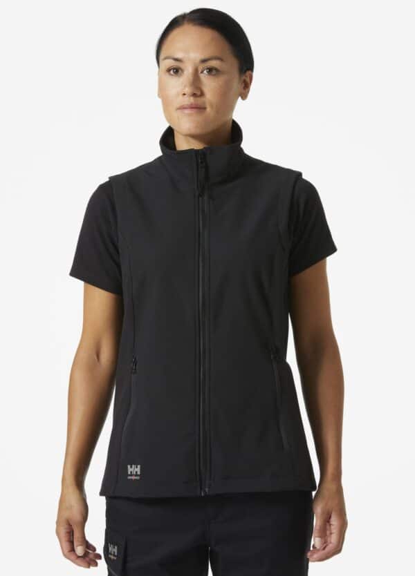 Softshell sans manche W Manchester 2.0 Helly Hansen vue de face noir portee