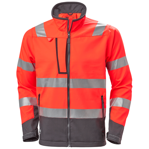 Softshell haute visibilité Alna 2.0 Helly Hansen ROUGE FLUO / ÉBÈNE vue de face