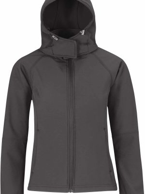 Softshell femme à capuche - B&C vue de face noir