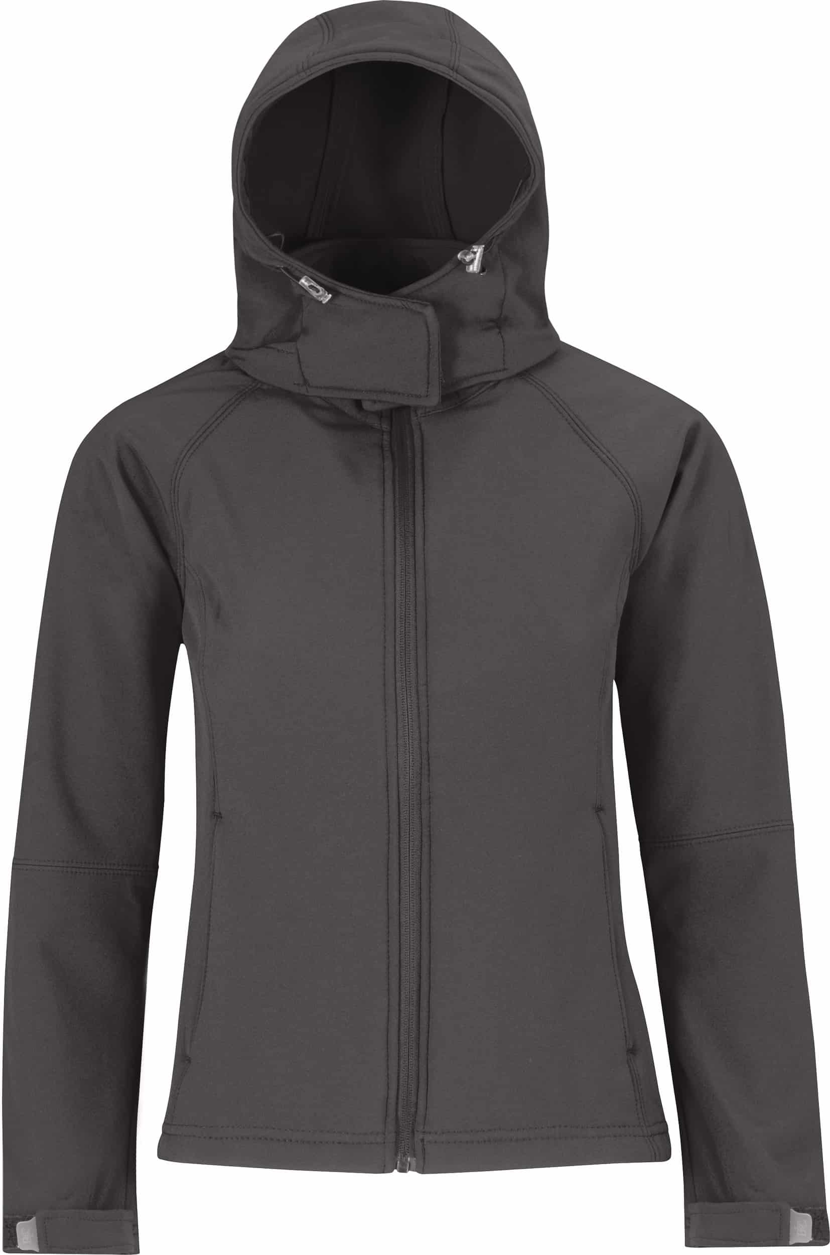Softshell femme à capuche - B&C vue de face noir