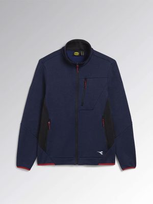 Polaire de travail fleece techno Diadora Utility Bleu Noir vue manche vue de face portee