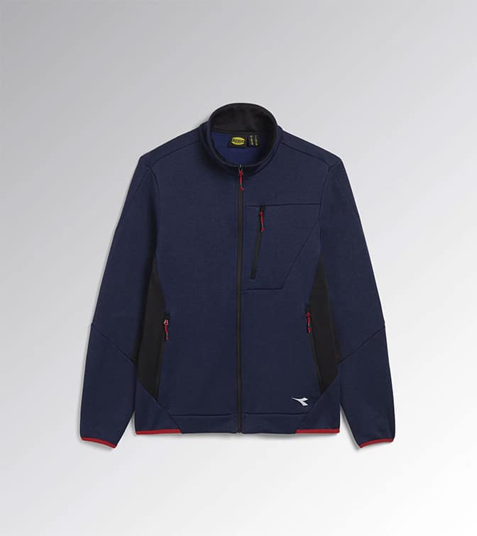 Polaire de travail fleece techno Diadora Utility Bleu Noir vue manche vue de face portee