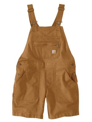 Salopette short de travail femme en toile coton Carhartt marron vue de face
