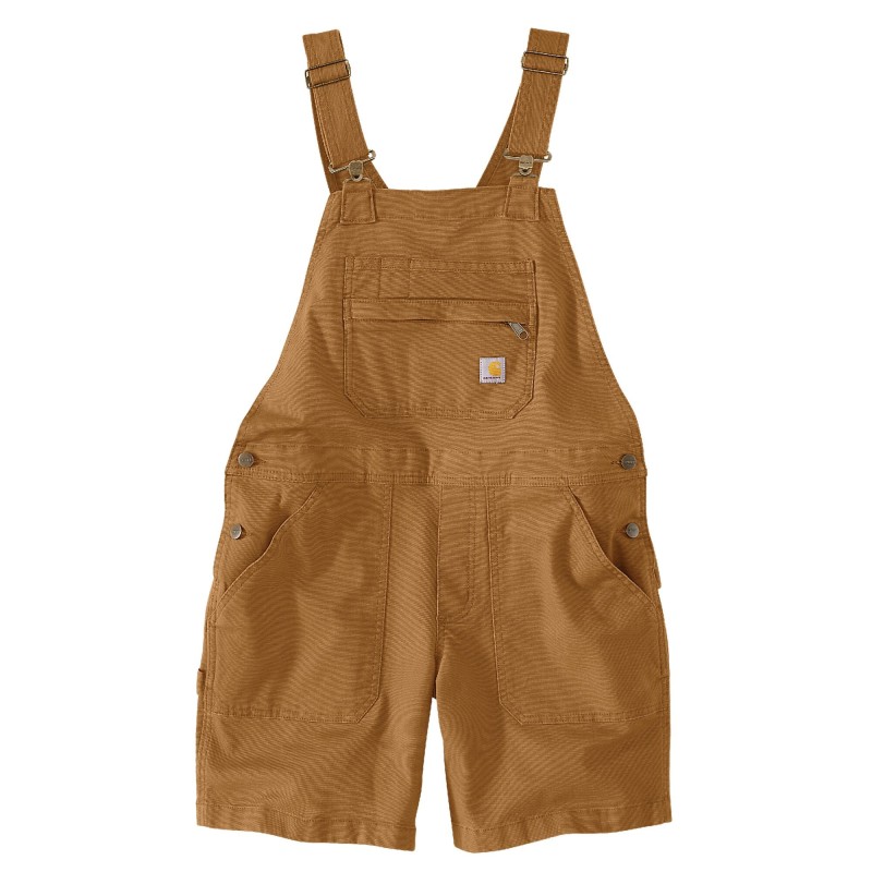 Salopette short de travail femme en toile coton Carhartt marron vue de face